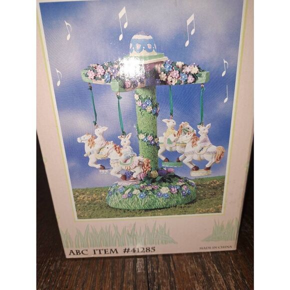 New Vintage 9" Musical Animated Rabbit Easter Bunny Carousel Figurine Music Box - Picture 2 of 8